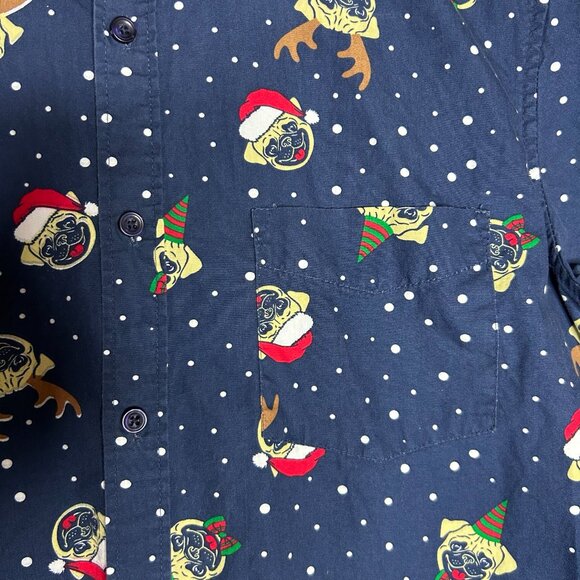 Rugby‎ University Men's Button Up Shirt Multicolor Novelty Dog Christmas Theme - Picture 2 of 4